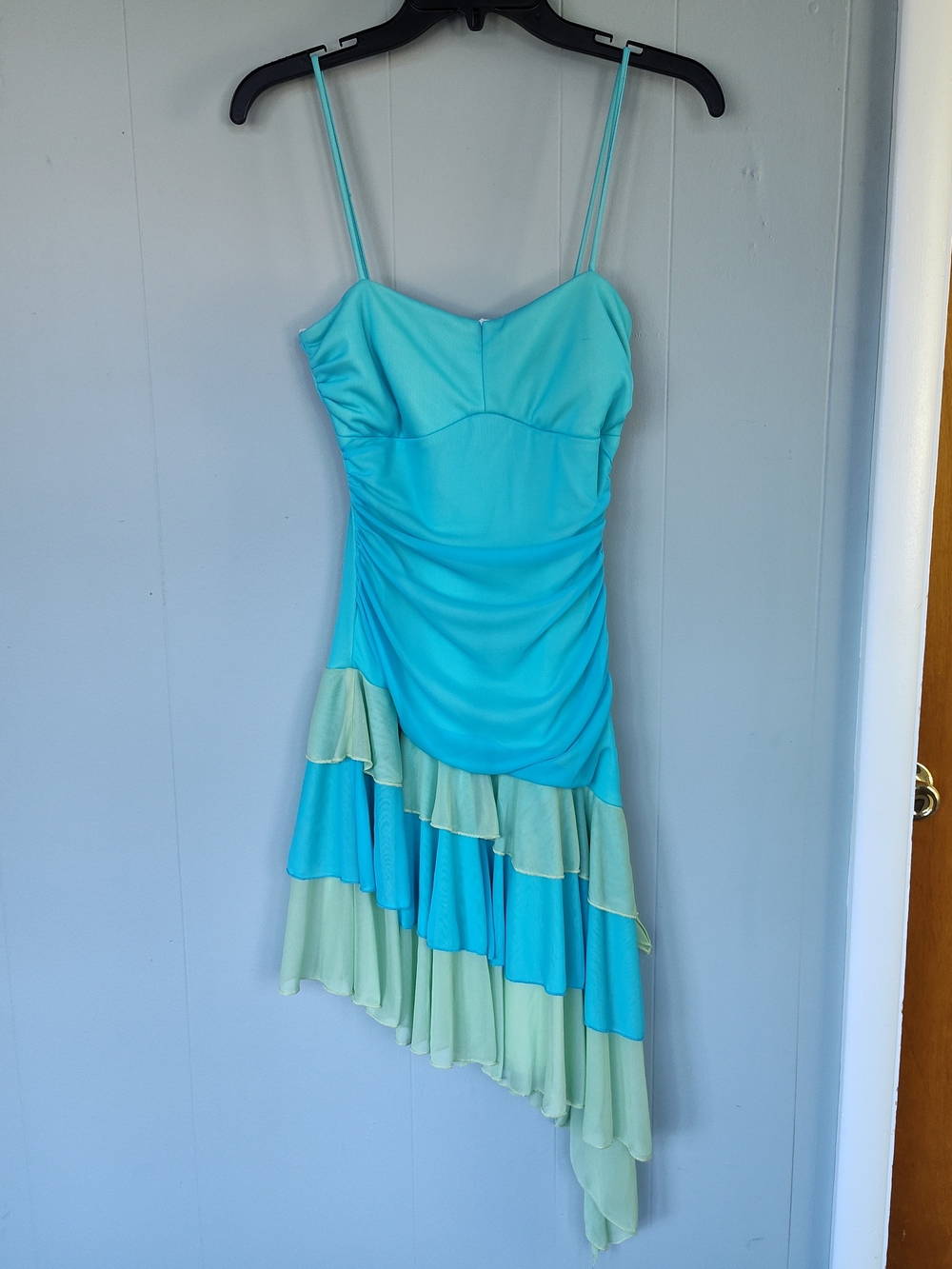 Vintage Aqua & Mint Tiered Asymmetrical Dress - Made in USA